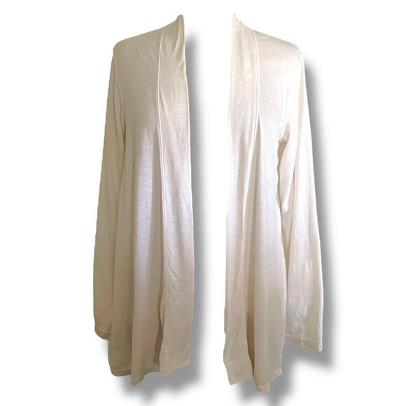 Columbia Womens Flyaway Cardigan Sz Medium Ivory Wool Blend Slub Knit Minimalist - Picture 1 of 8